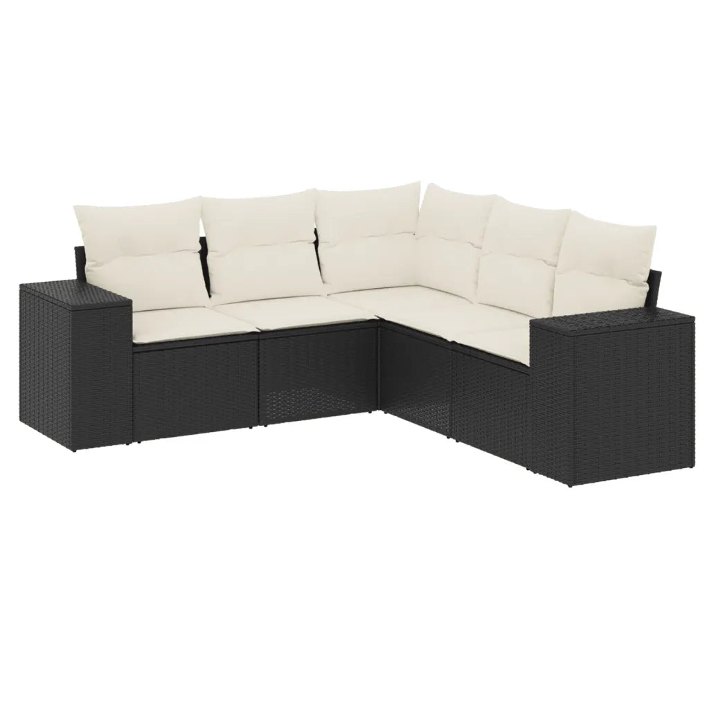 Set Divani da Giardino 5 pz | Set Salotto da Giardino con Cuscini in Polyrattan Nero