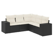 Set Divani da Giardino 5 pz | Set Salotto da Giardino con Cuscini in Polyrattan Nero