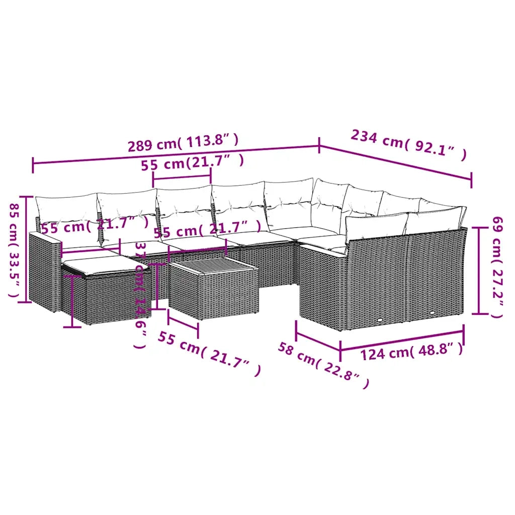 Set Divani da Giardino 11 pz con Cuscini in Polyrattan Nero 3226560