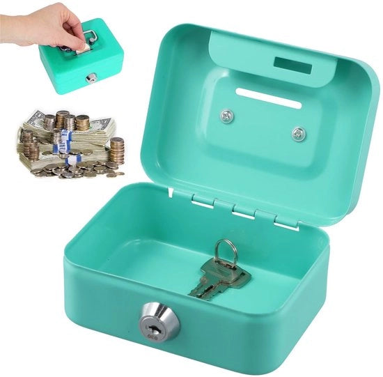 Cassa di risparmio verde, 11,5 x 8,5 x 5,8 cm, chiusura a chiave, cassaforte metallica con blocco a tastiera, portafoglio, cassaforte, elegante cassaforte metallica
