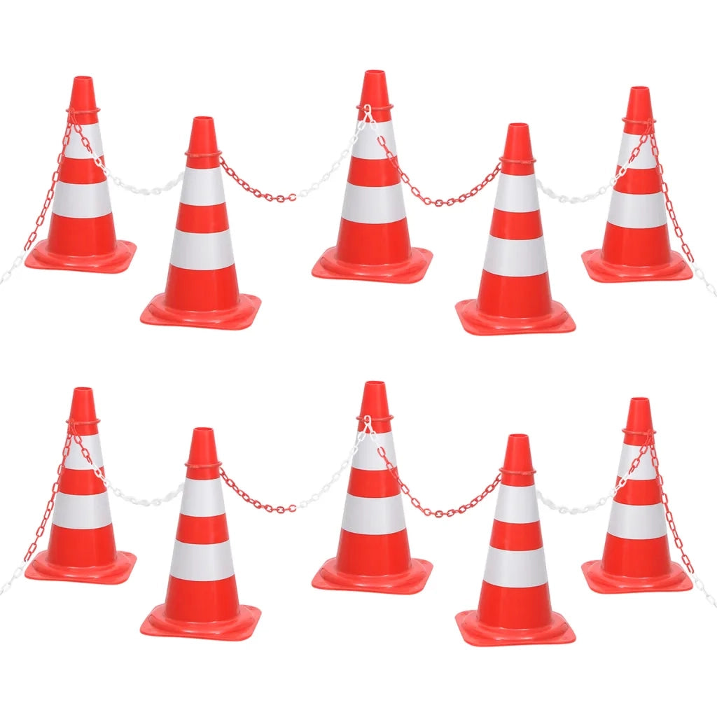 Set Segnaletica Coni Stradali e Catena da 10 m Rosso Bianco cod mxl 62796