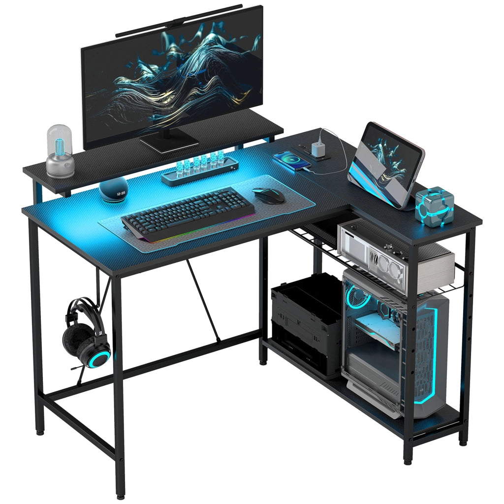 Scrivania angolare con LED e USB ¨C Xylo ¨C 107x80x90cm nero