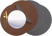 Placemats in stoffa imitativa, lavabili, set di 4 pezzi, tessuto, placemats a doppia faccia, colore marrone-grigio, ronde.