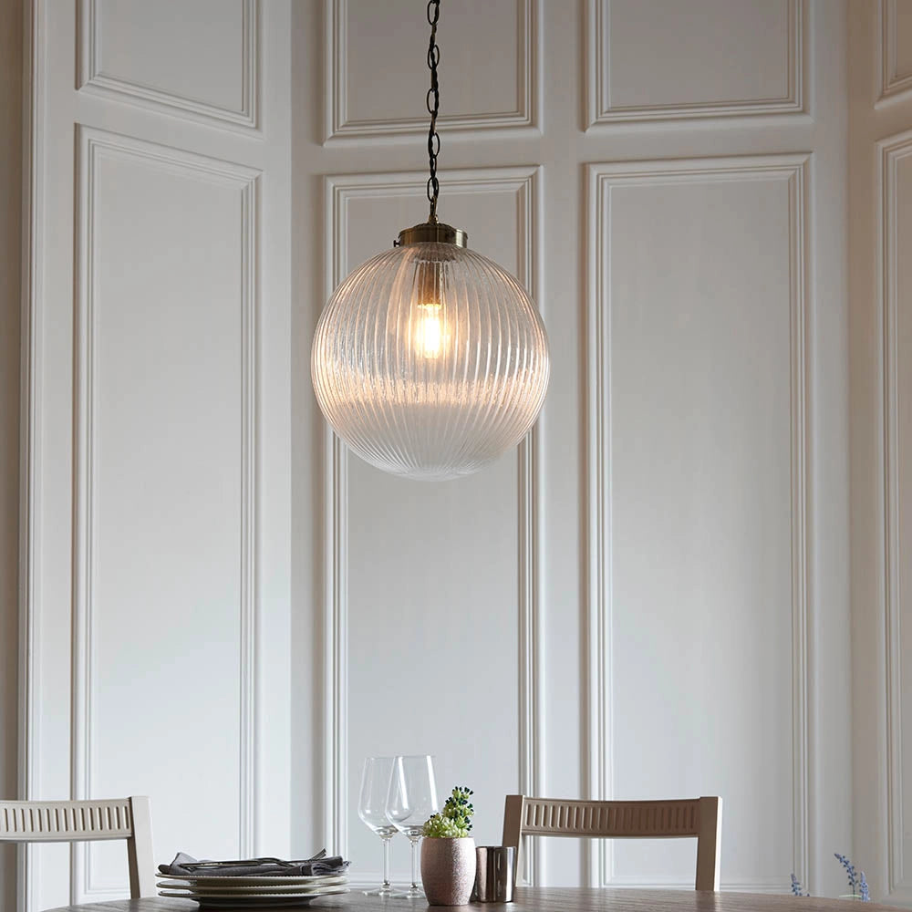 Lampada a sospensione retro ottone anticato vetro Ø35 E27