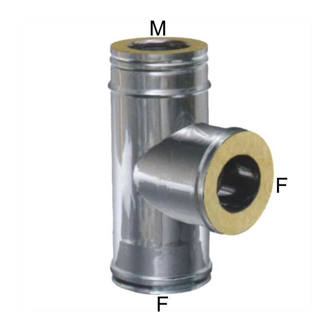 MARAL Gomito T Inox 8-13 doppia parete Acciaio inox Aisi 316L-V2 interno Aisi 304 esterno isolamento in lana di roccia 25 mm colore Acciaio