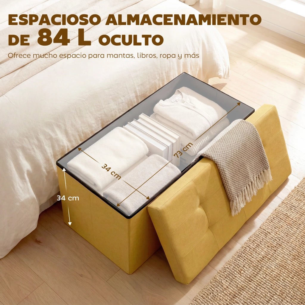 Puff con Contenitore ¨C Minimal ¨C 76x38x38 cm, Tessuto, Giallo