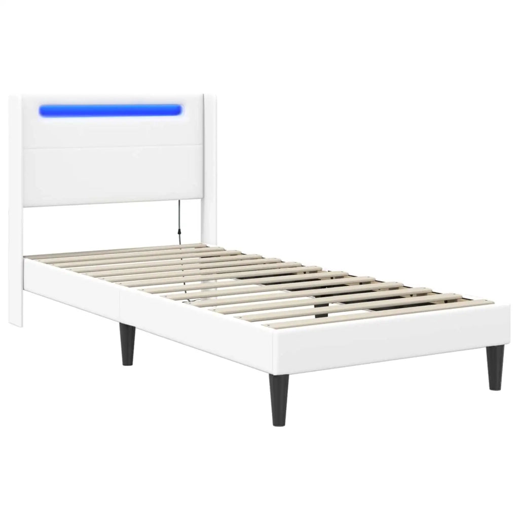 Letto singolo | Letto per adulti | Struttura del letto con testiera Bianco 80 x 200 cm Similpelle
