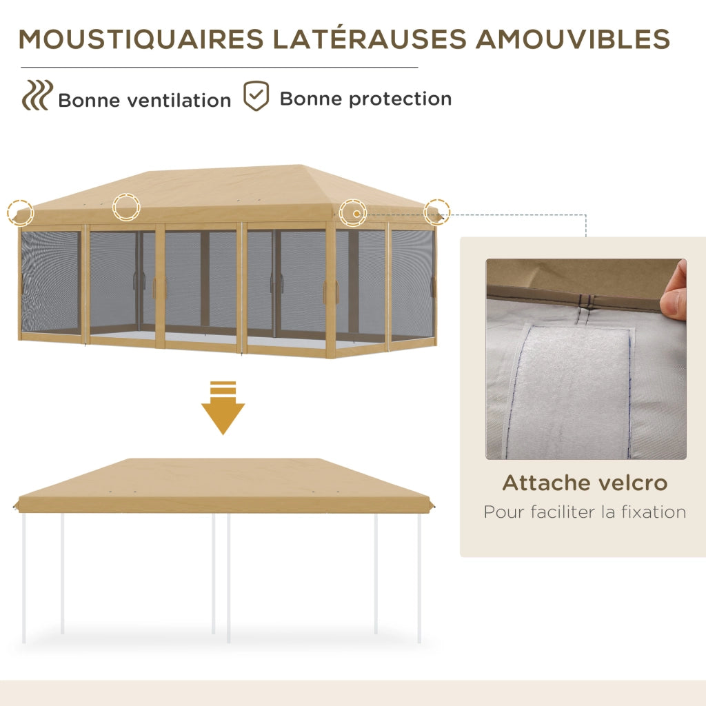 Gazebo Pieghevole Pop-up 6x3m ¨C Xylo ¨C Con Zanzariere Rimovibili e Borsa Beige Nero