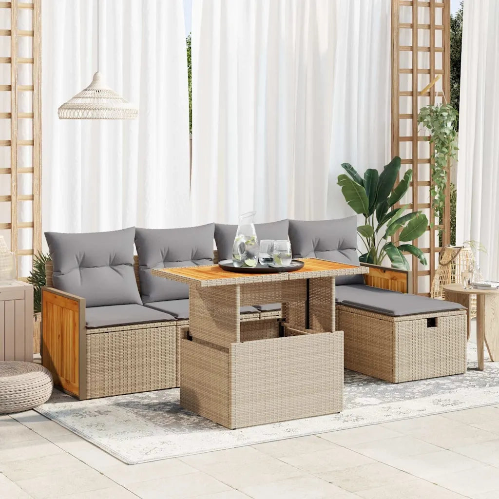 Set Divano da Giardino 6 pz con Cuscini Beige in Polyrattan 3328151