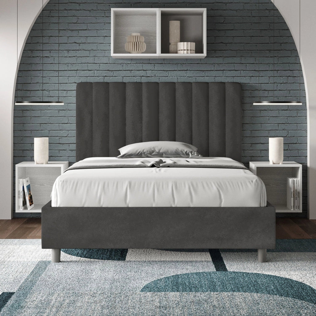 Letto 1 Piazza e Mezzo 120x190 cm con Rete e Contenitore Agueda Grigio