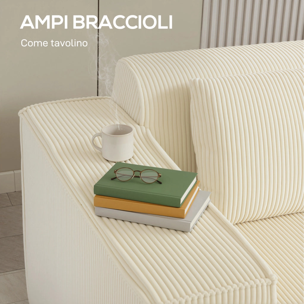 Divano 3 Posti Modulare con Braccioli Larghi e Cuscini in Velluto ¨C Minimal ¨C Beige