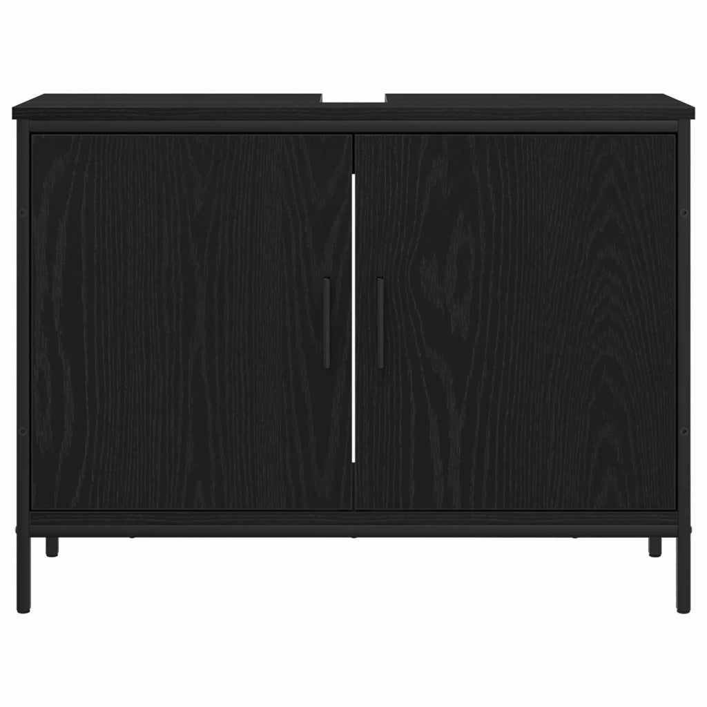 Set di mobili per il Bagno | Armadio da bagno 4 pz Nero Legno multistrato