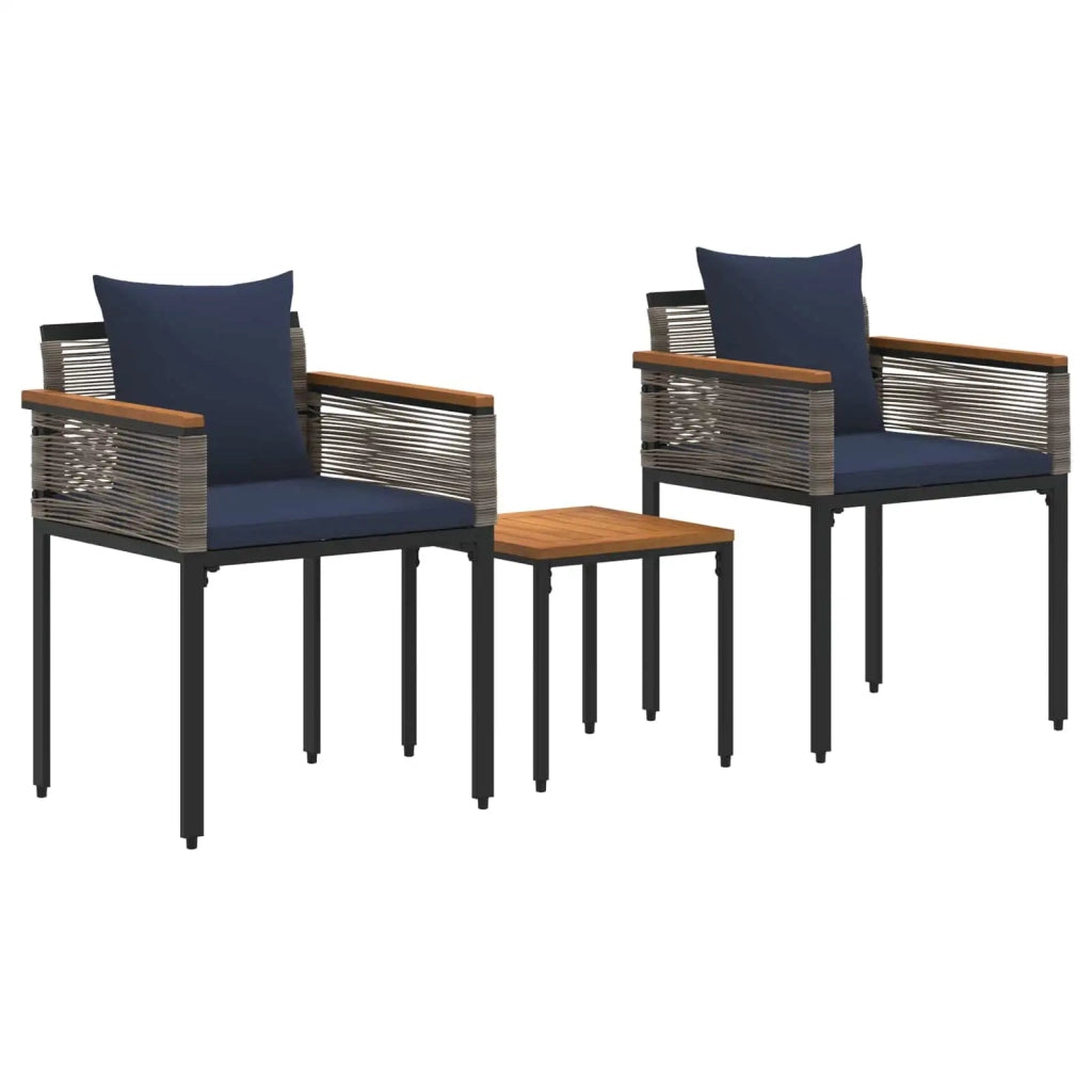 Set di Mobili da Esterno 3 pcs Grigio e Blu Navy Rattan in PE