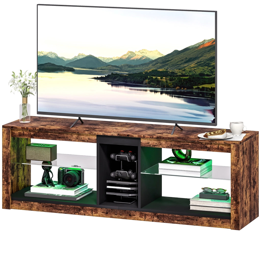 Mobile TV con luci LED e telecomando - Xylo - marrone 140x35x47cm