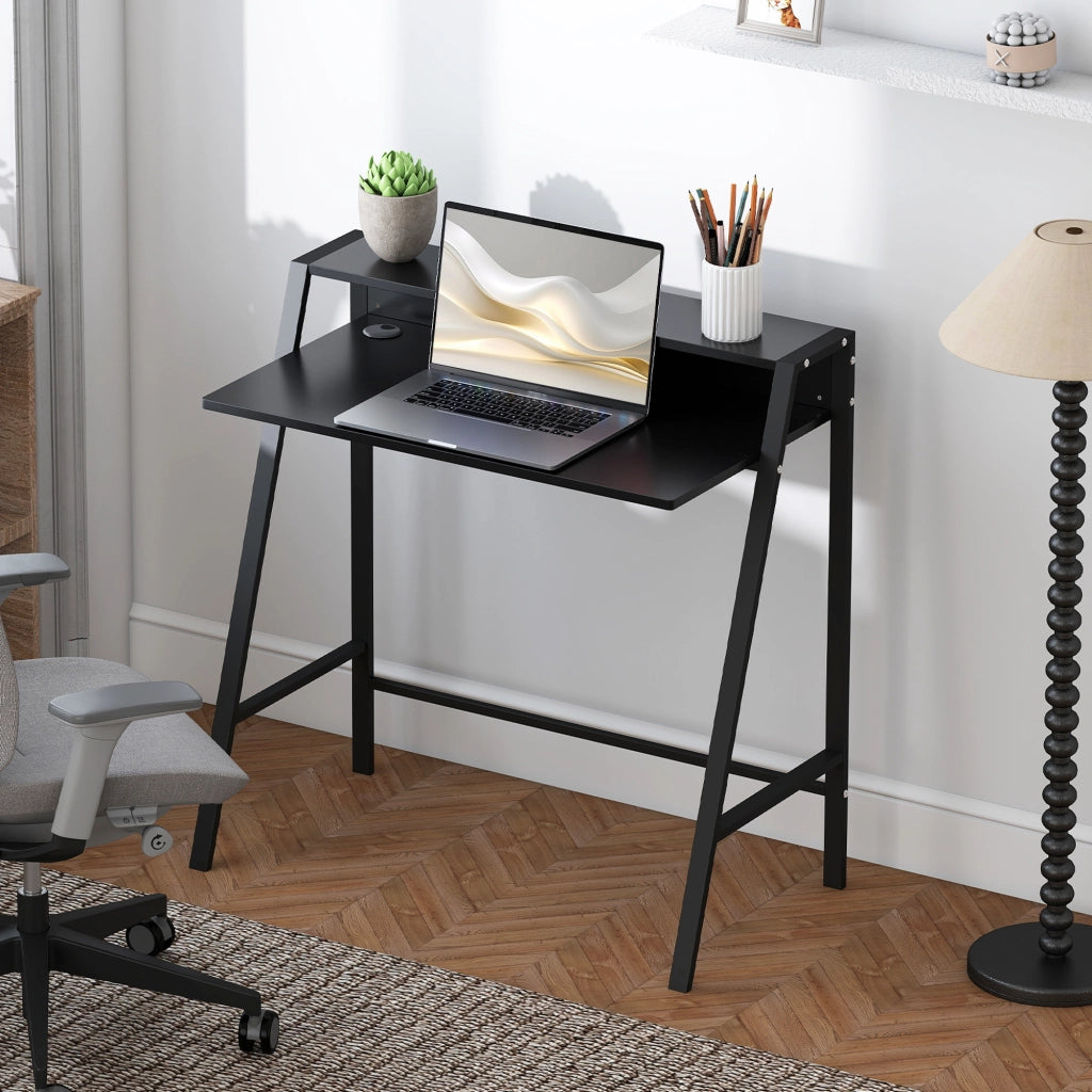 Scrivania Computer con Cassetti e Gestione Cavi ¨C Zephmum ¨C Nero Metallo 84x45x85 cm
