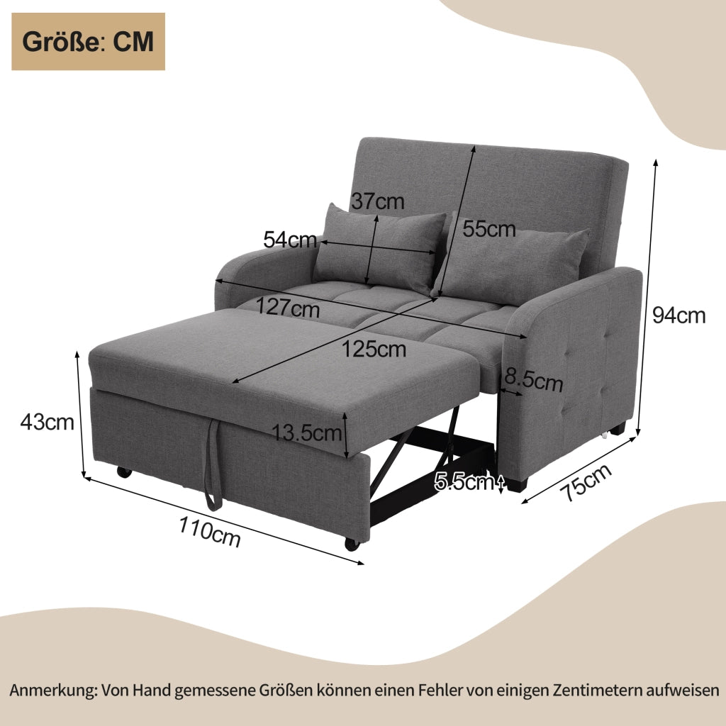 DIVANO LETTO Convertibile 127x180 cm Grigio Anticato con 2 cuscini