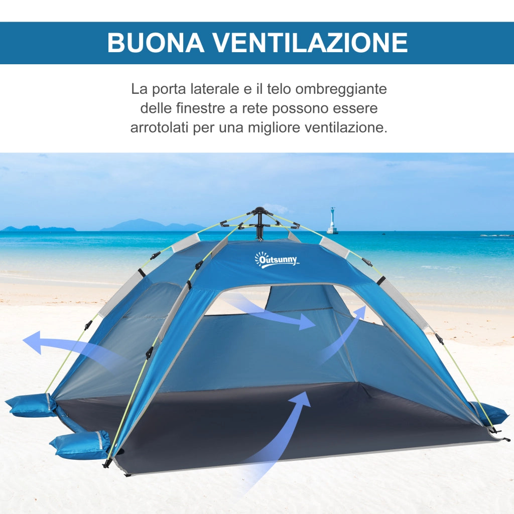 Tenda da Spiaggia Pop Up ¨C zephmum ¨C Blu Cielo e Grigio, Poliestere e Fibra di Vetro, 220x173x120 cm