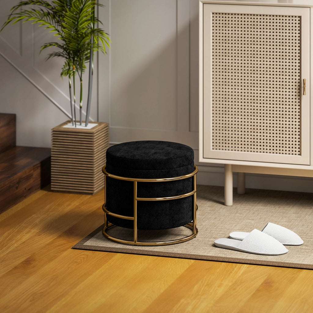 Poltrona pouf con cassetti ¨C zephmum ¨C nero, metallo dorato