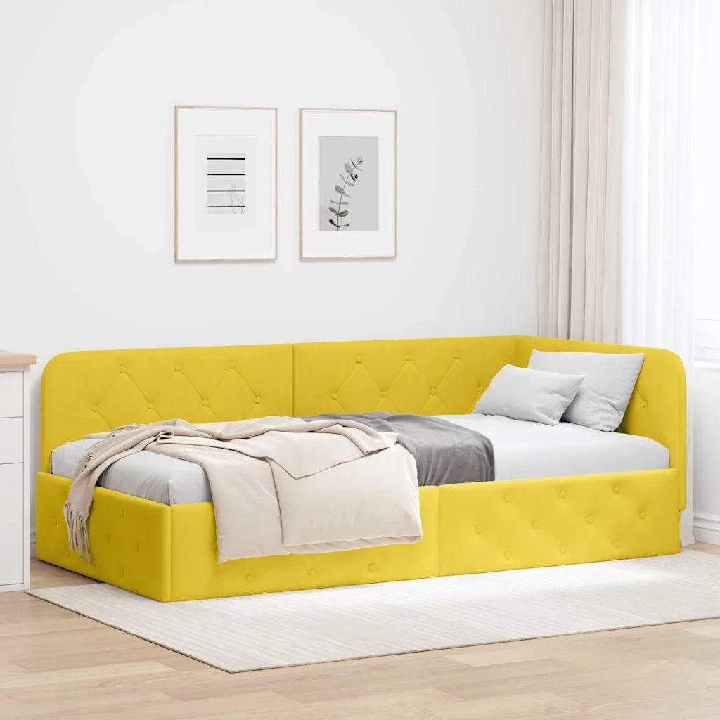 Cornice del letto ad angolo Giallo 100 x 200 cm Velluto 42016549