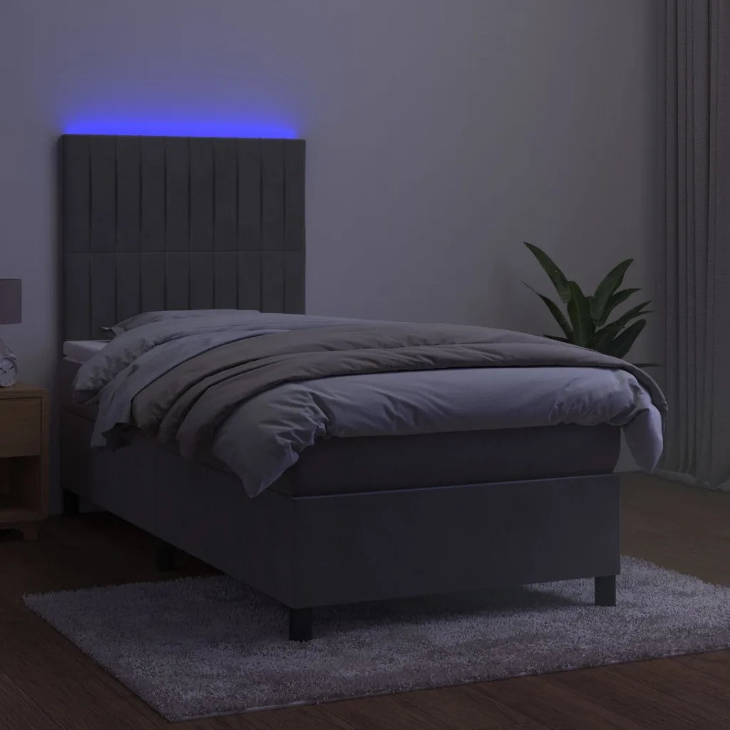Letto a Molle Materasso e LED Grigio Chiaro 80x200 cm Velluto 3136209