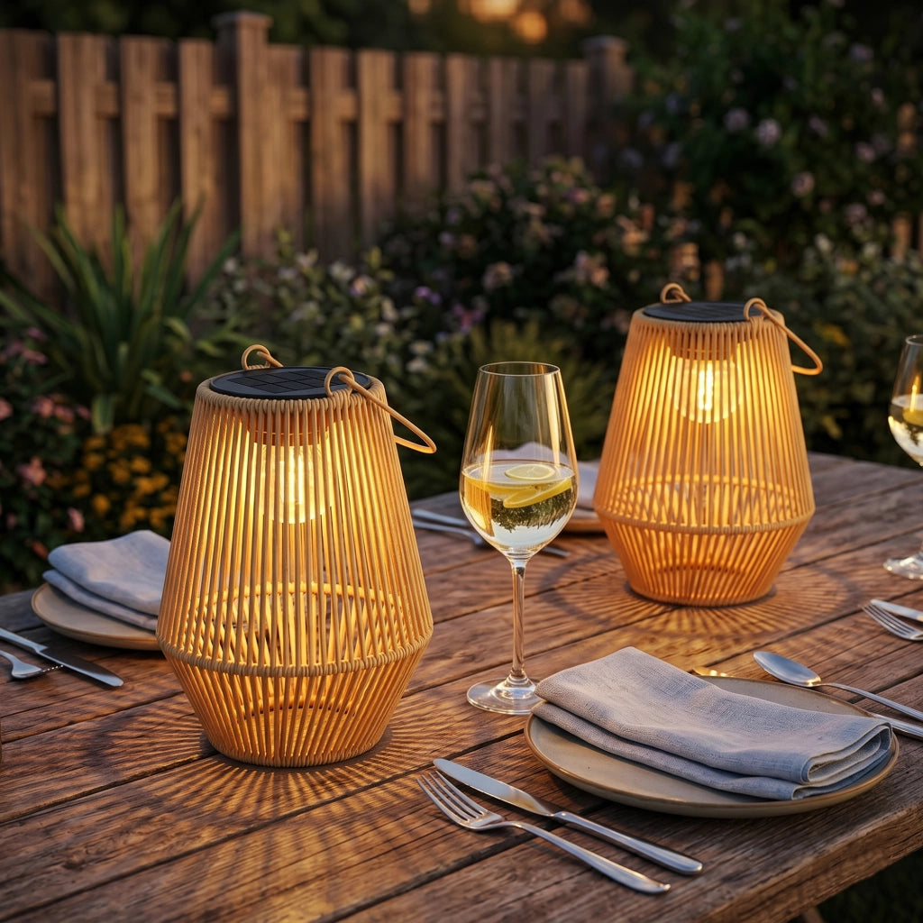 Set 2 Farole Solari da Esterno ¨C Minimal ¨C Rattan Marrone IP44