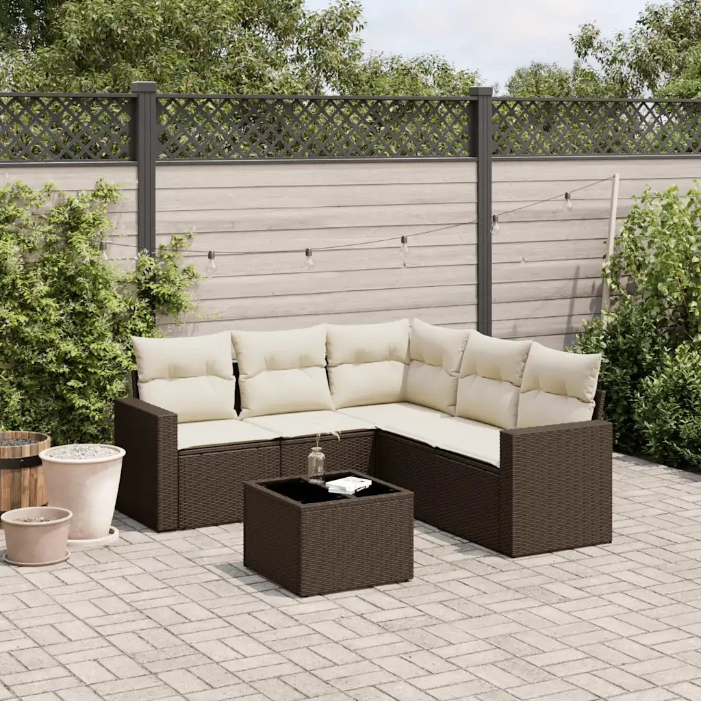 Set Divano da Giardino 6 pz con Cuscini Marrone in Polyrattan