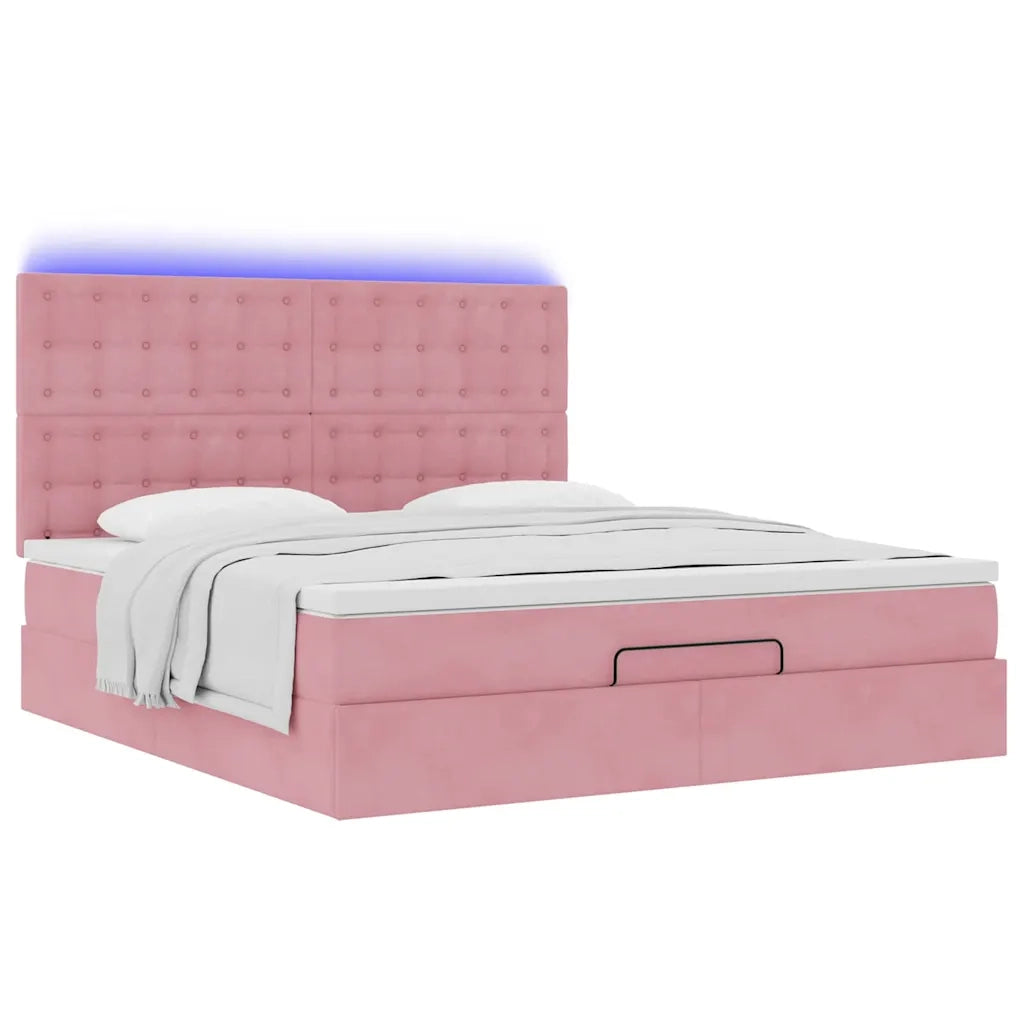 Struttura Letto Pouf con Materassi Rosa 180x200 cm Velluto 3314485