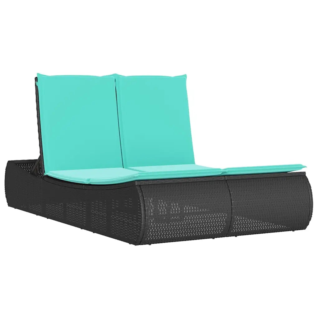 Lettino Prendisole Doppio con Cuscini Nero in Polyrattan 368098