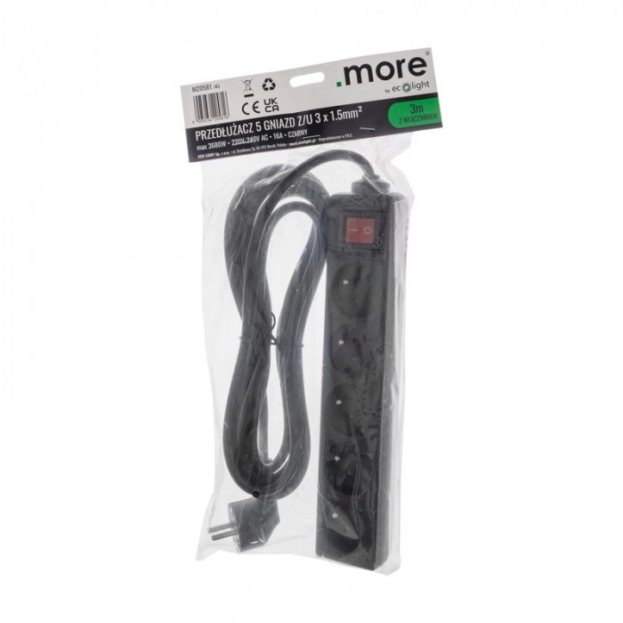 Ciabatta elettrica 5 prese 3 m nera Ecolight