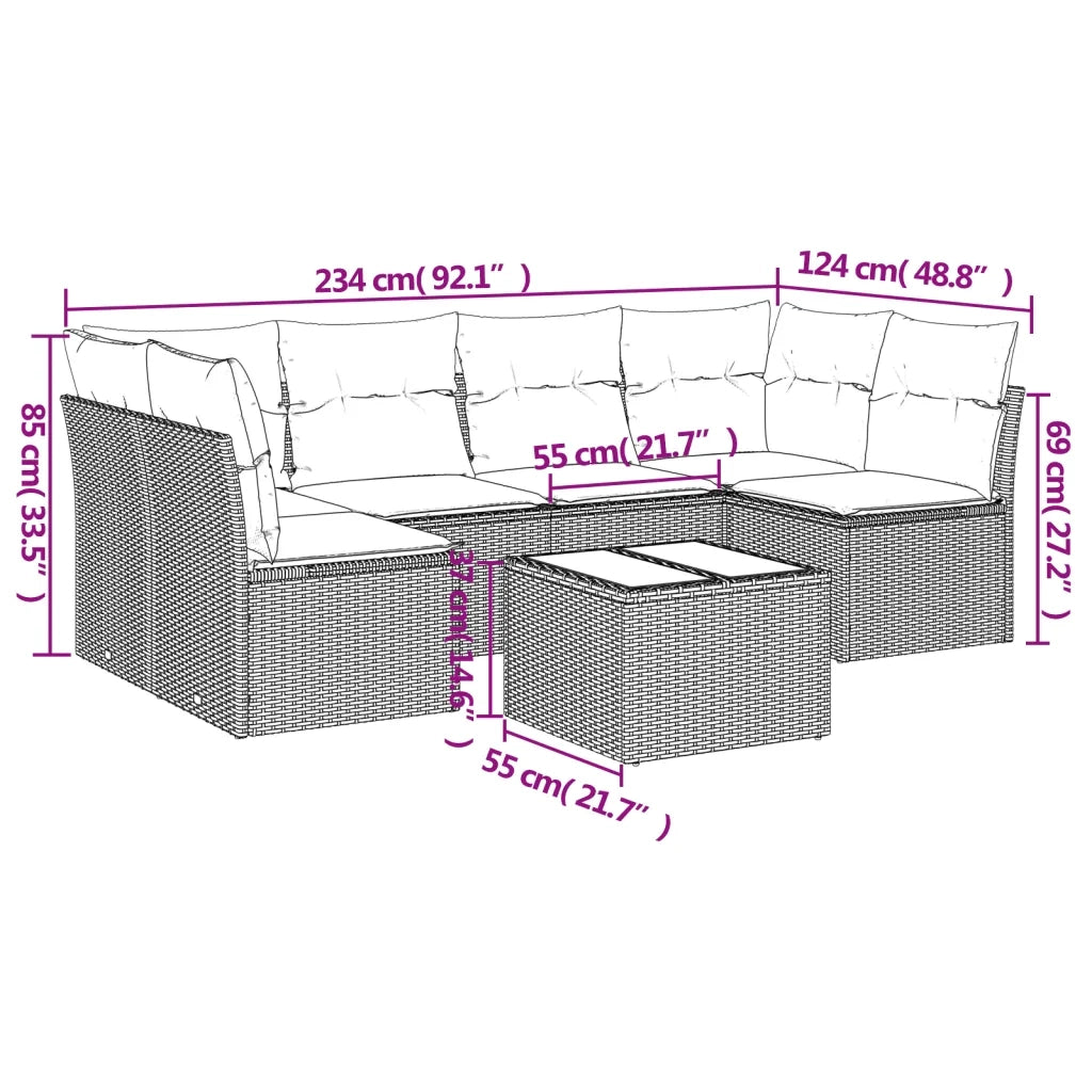 Set Divani da Giardino con Cuscini 7pz Nero Polyrattan