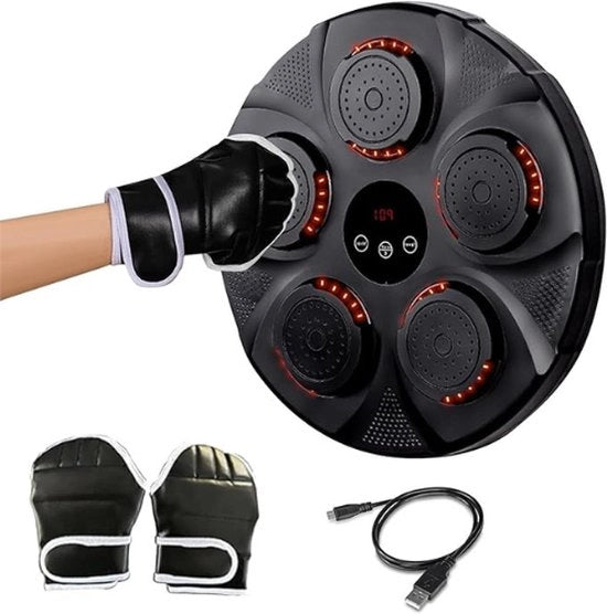 Macchina per la formazione dei pugni musicali elettronici, per uso domestico, per installazione a parete, musica intelligente, allenamento dei pugni per adulti e bambini, con illuminazione a LED, sensore Bluetooth e guanti