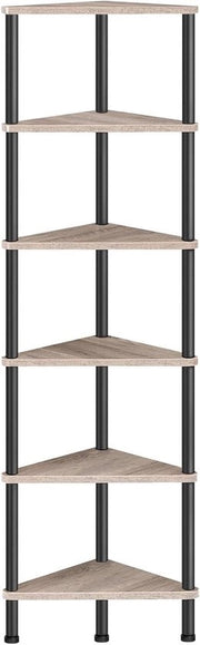 Libreria industriale a 6 livelli con cornice metallica e design grigio e nero