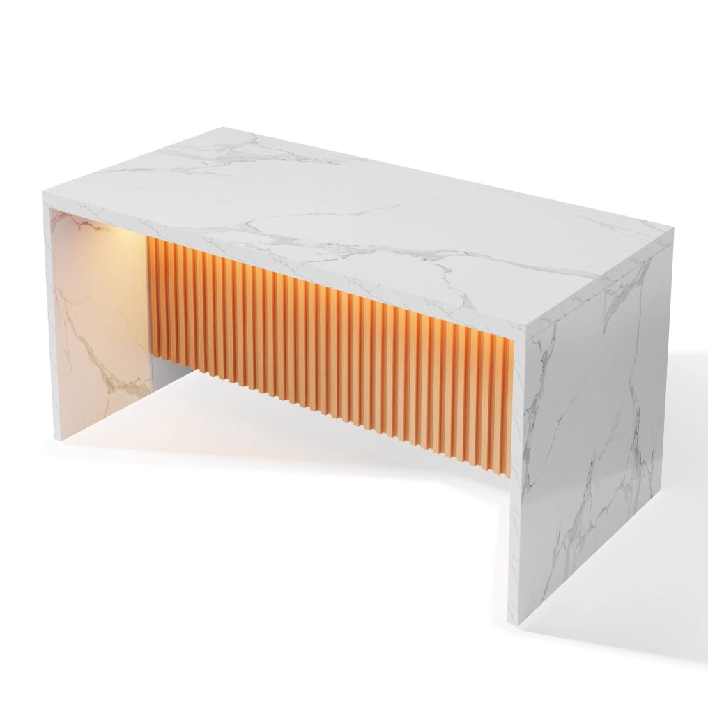 Isola cucina 155x80x90 cm in MDF effetto marmo bianco; con LED; prese e USB