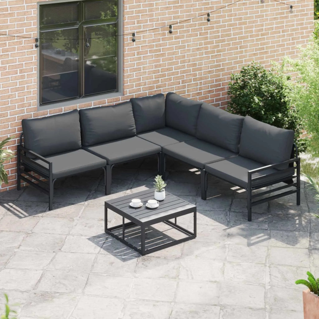Set Divano da Giardino con cuscino 6 pcs Nero Acciaio 3378989