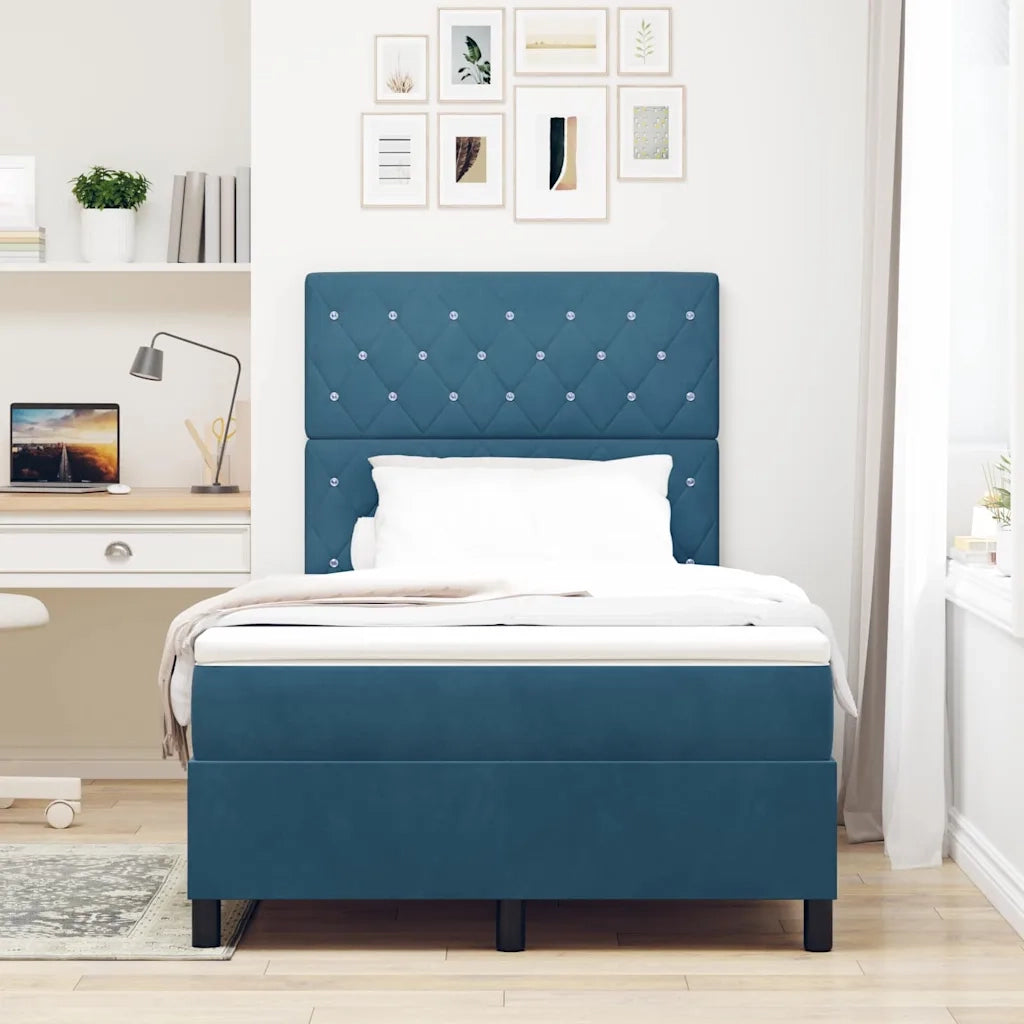 Letto a Sorgente LED Blu Scuro 120 x 190 cm Velluto 3343236