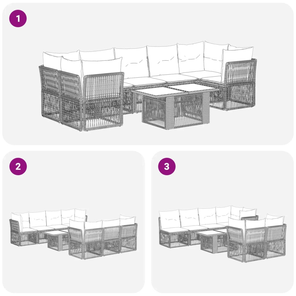 Set Divano da Giardino 8 pz Grigio polyrattan 3436427