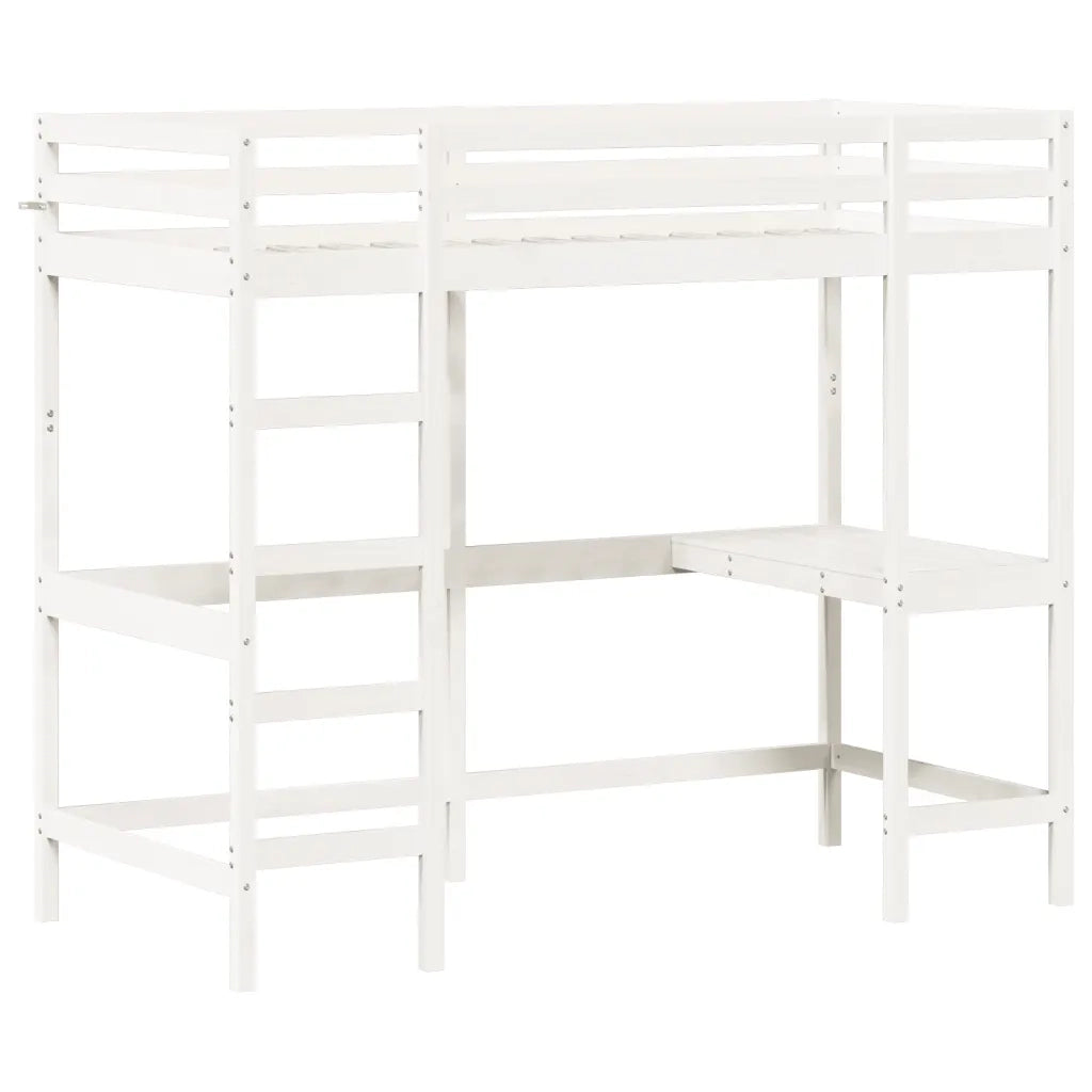 Letto Soppalco con Scrivania Bianco 90x200 cm Massello Pino