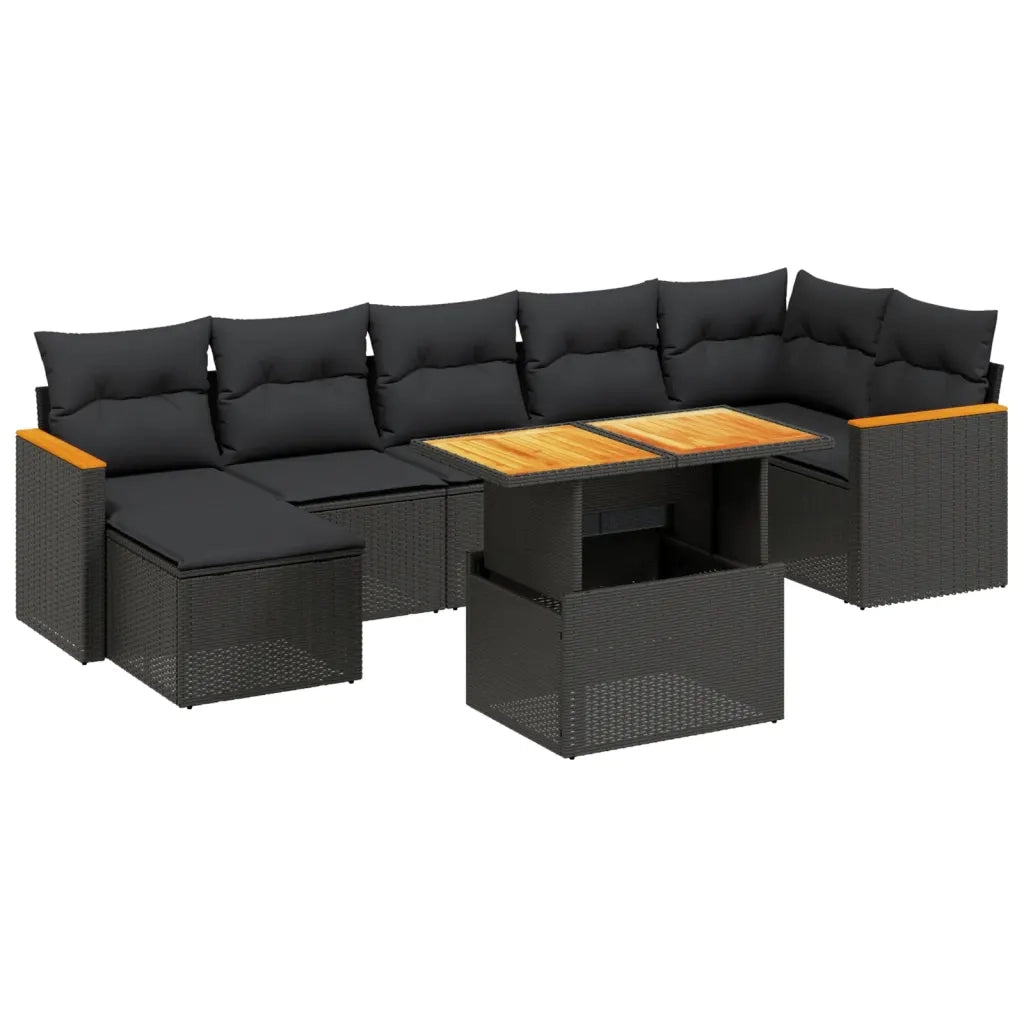 Set Divani da Giardino con Cuscini 8 pz Nero in Polyrattan 3273183