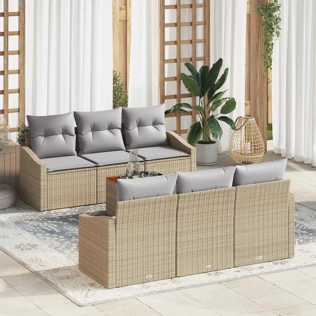 Set Divano da Giardino con cuscino 7 pcs Beige polyrattan 3347777
