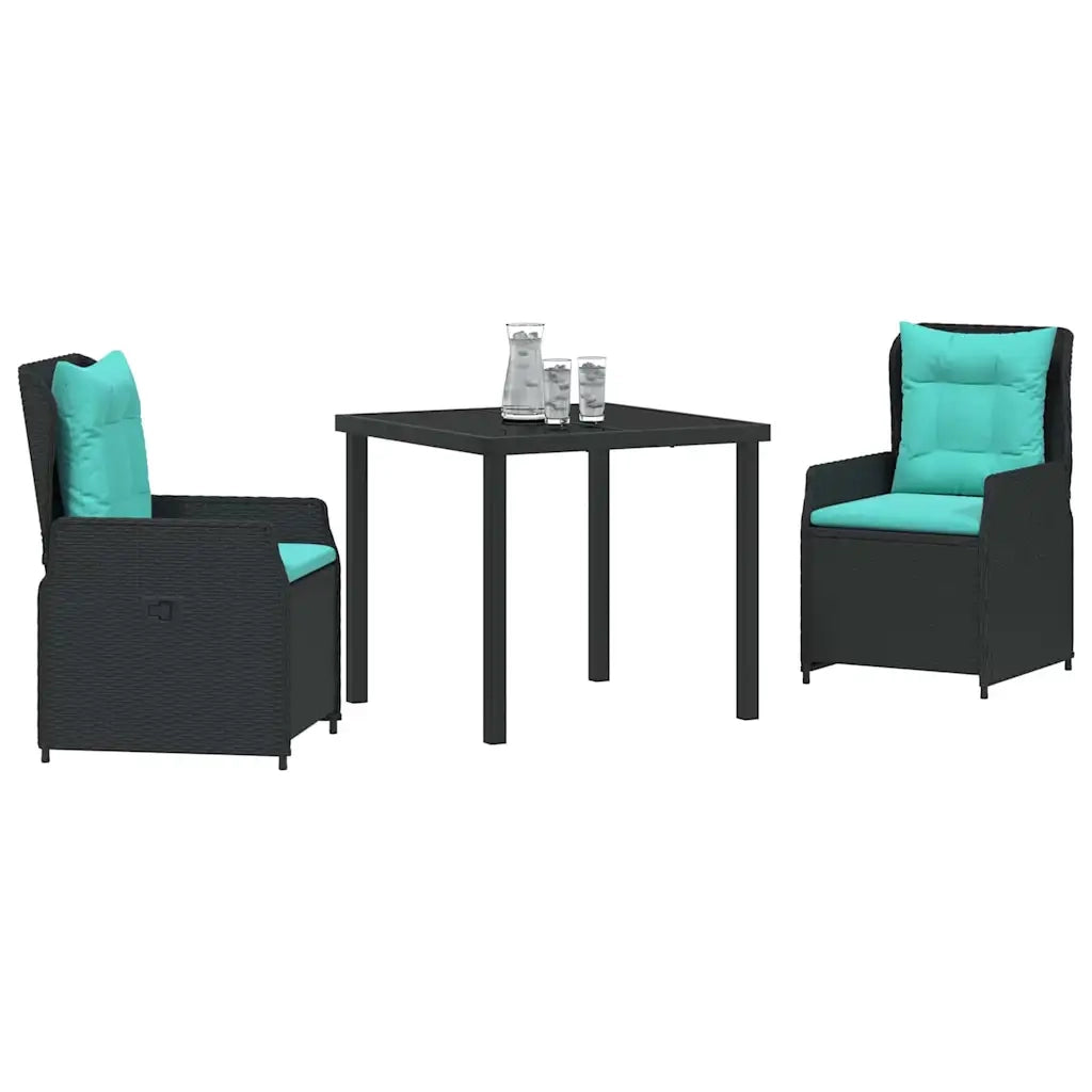 Set da Pranzo per Giardino 3 pcs Nero Poly Rattan
