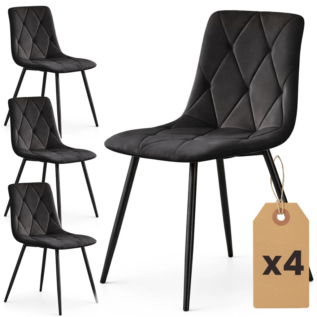 Set di 4 Sedie in velluto trapuntate MILO Nero gambe nere