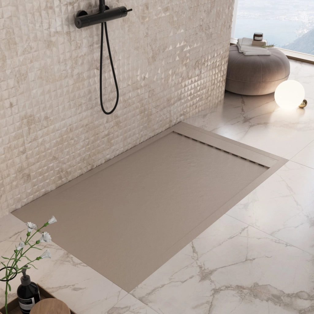 Piatto doccia in marmoresina tortora effetto pietra cemento prestige, misura 80x200