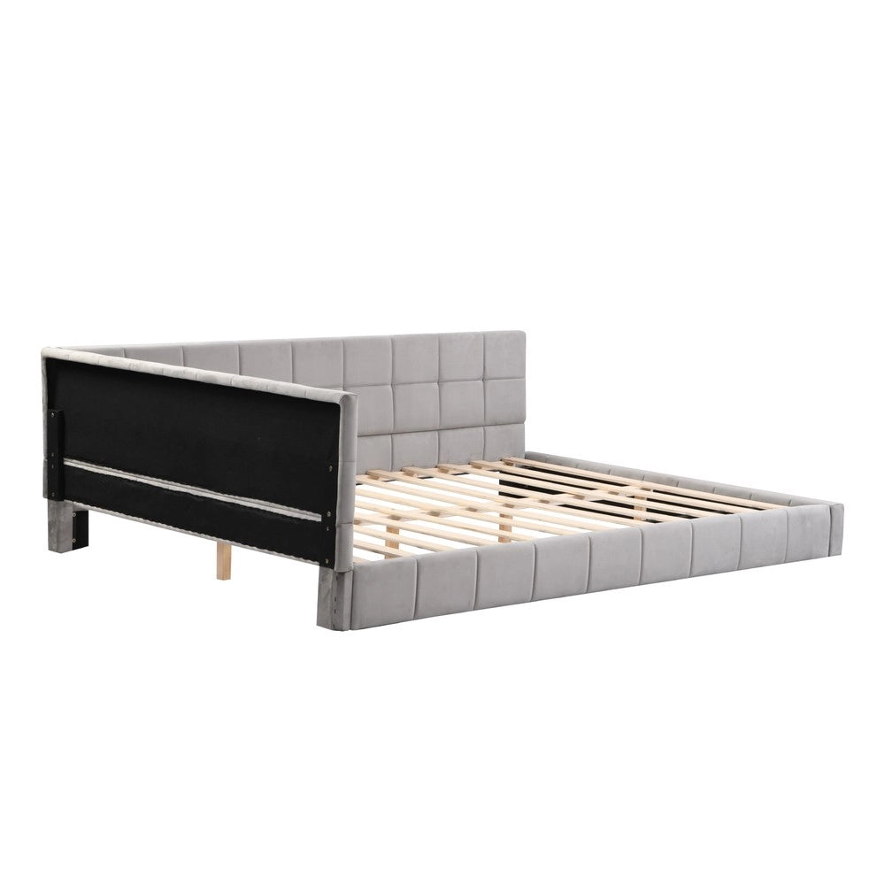 Letto Imbottito con Rete a Doghe ¨C MINIMAL ¨C Velluto Grigio 140x200