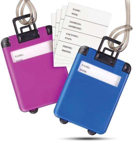 Etichette per Bagagli per Viaggio aereo - 2 pezzi - Etichette per Bagaglio - Reutilizzabili - Inclusi 4 Stickers di Riserva - Resistenti al Tempo - Etichette per Bagaglio