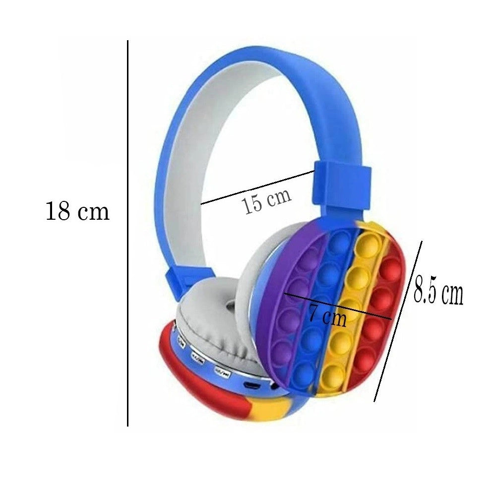 Trade Shop - Cuffie Popit Blu Bambini Wireless Radio Bluetooth Arcobaleno Pieghevole Sd Usb -