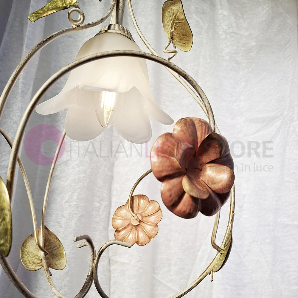 SPRING Sospensione a 1 Luce in Ferro Decorato Stile Floreale