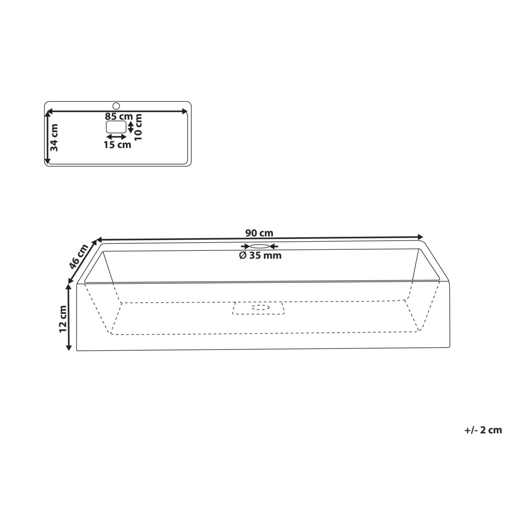 Lavabo bagno classico rettangolare in ceramica finitura lucida 90 x 46 cm Bianco Lavello da bagno rettangolare