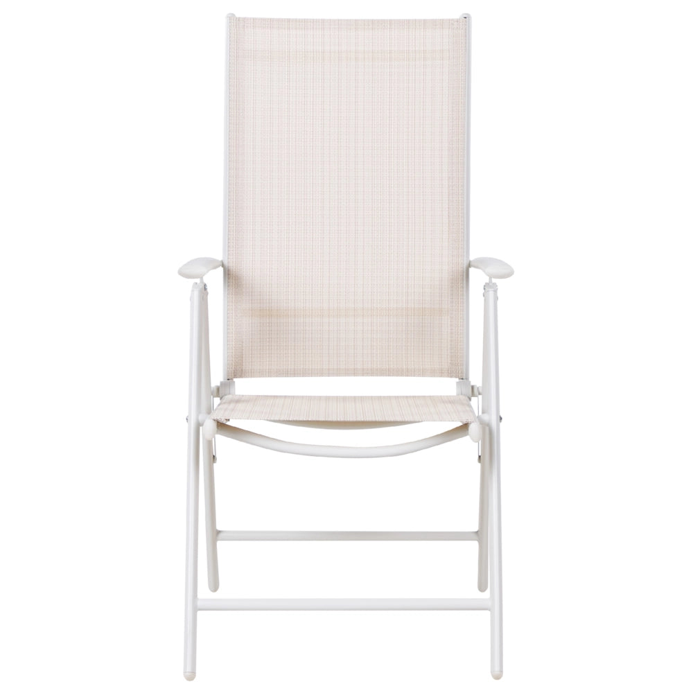 Set di 6 sedie da giardino in tessuto beige struttura in alluminio bianco pieghevole reclinabile
