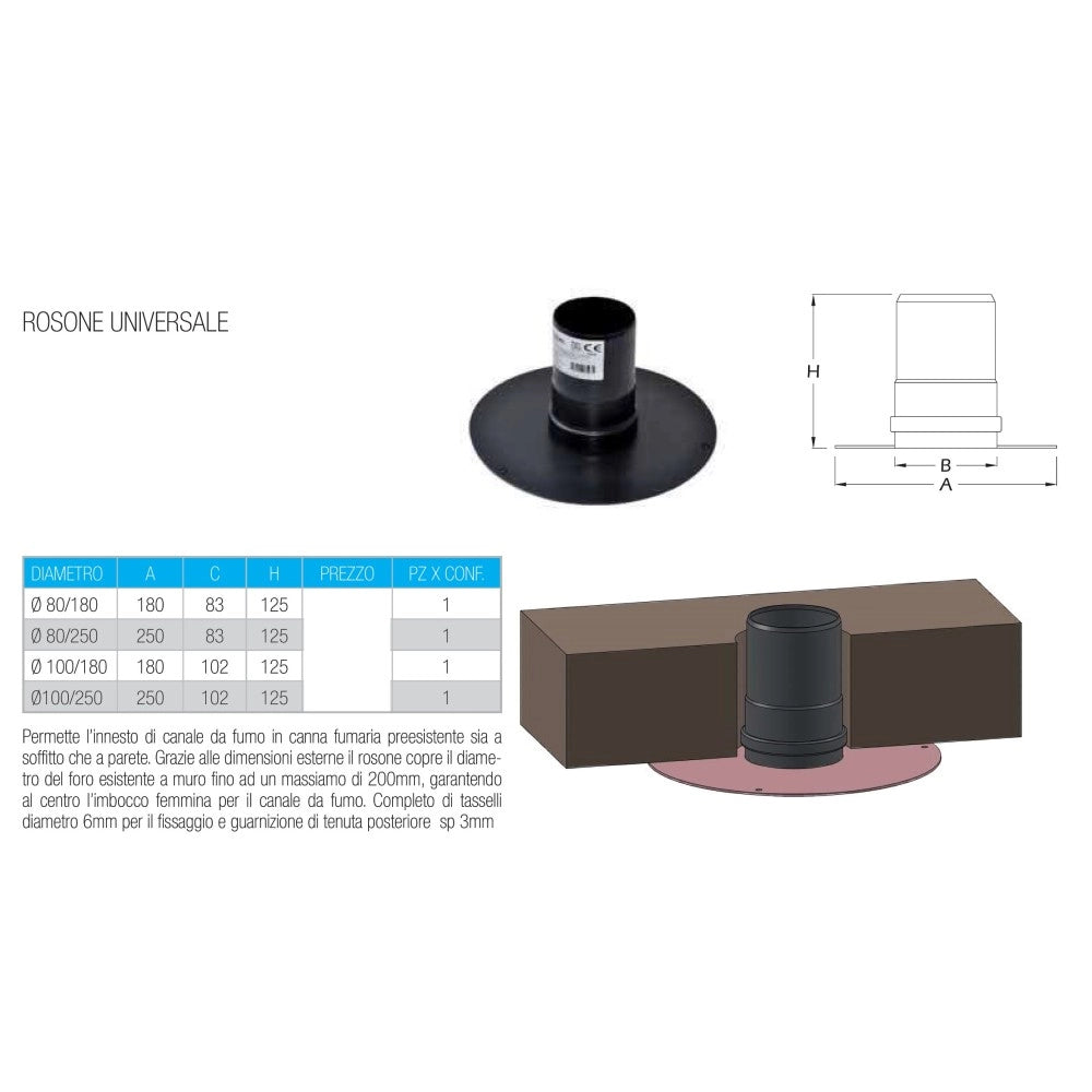Rosone unico nero pellet da 80mm universale ( 80/180mm )