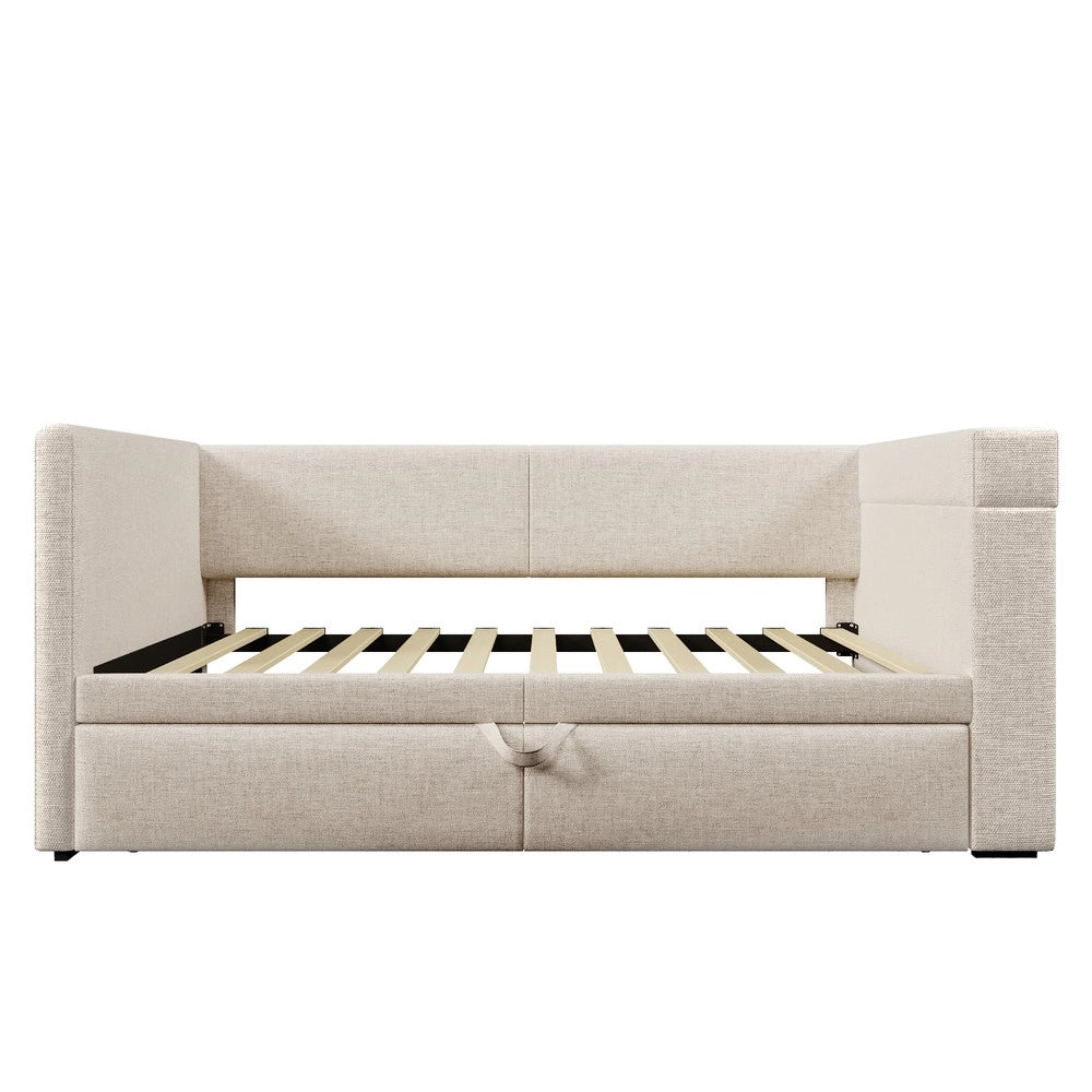 Letto Singolo Imbottito con Rete Estraibile ¨C MINIMAL ¨C Tessuto Beige 90x200
